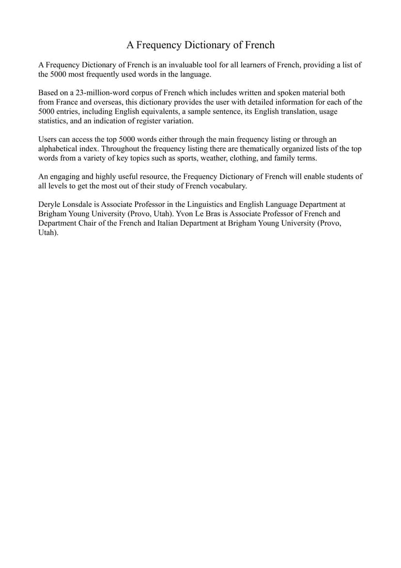 A Frequency Dictionary of French (2009)